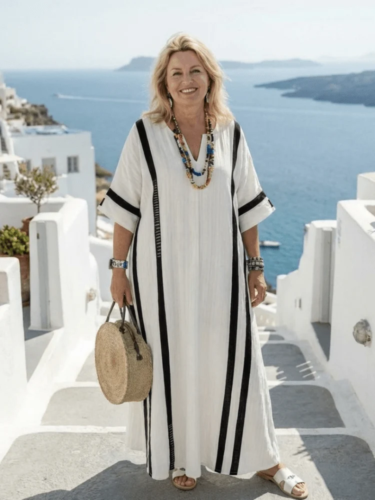 Elvienne™ - Farbblockiertes Kurzarm-Maxikleid