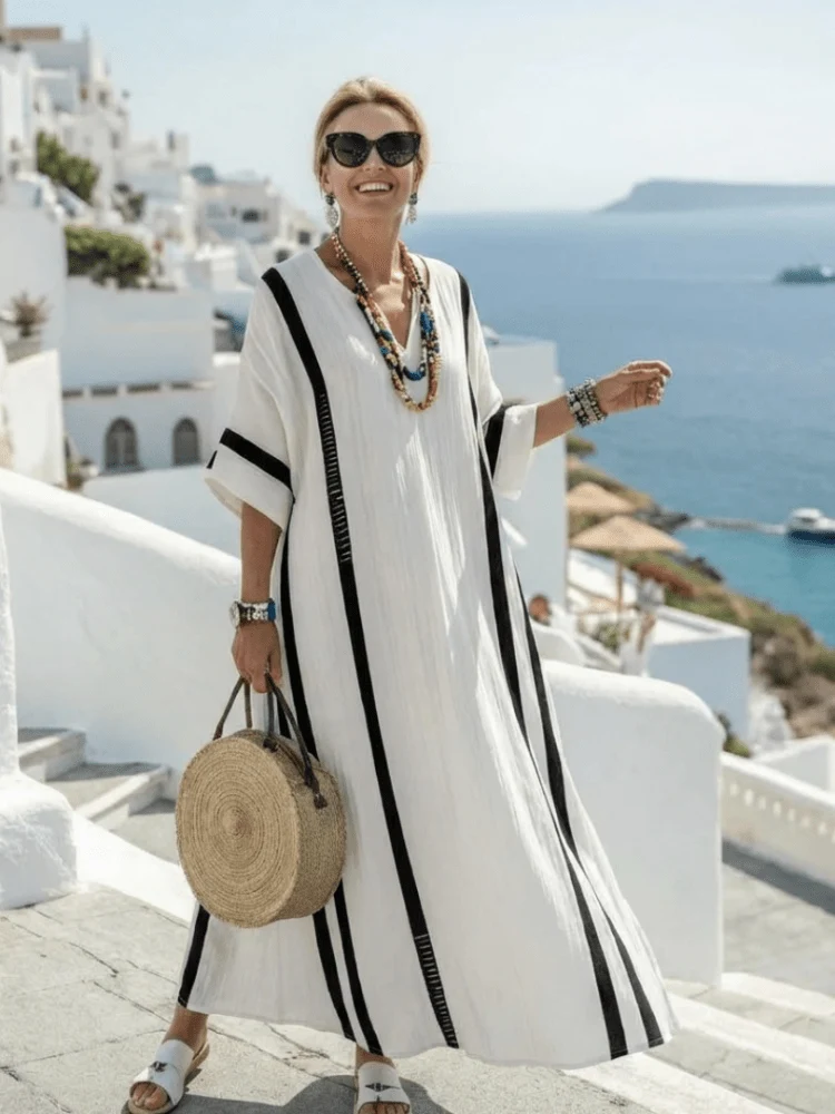 Elvienne™ - Farbblockiertes Kurzarm-Maxikleid