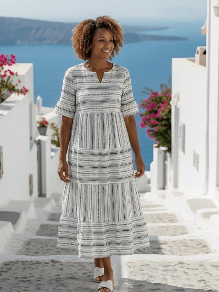 Parisa™ - Gestreiftes Stufenkleid mit Kurzarm