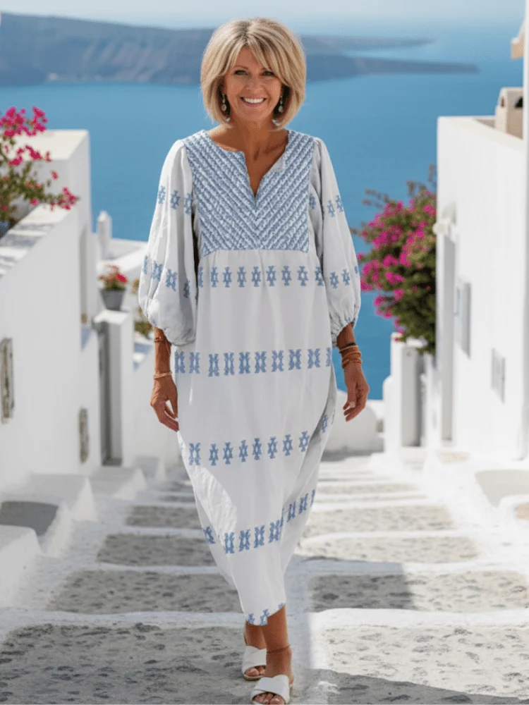 Evadne™ - Besticktes Maxikleid mit langen Ärmeln