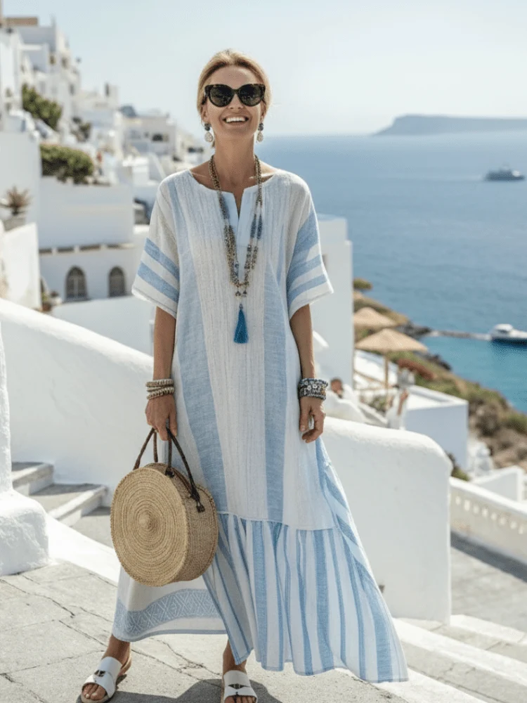 Ione™ - Gestreiftes Rundhals-Maxikleid