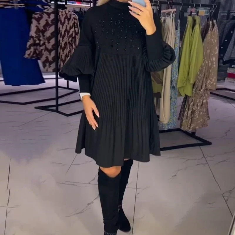 Marlene | Plus-Size Kleid mit Stehkragen und Laternenärmeln