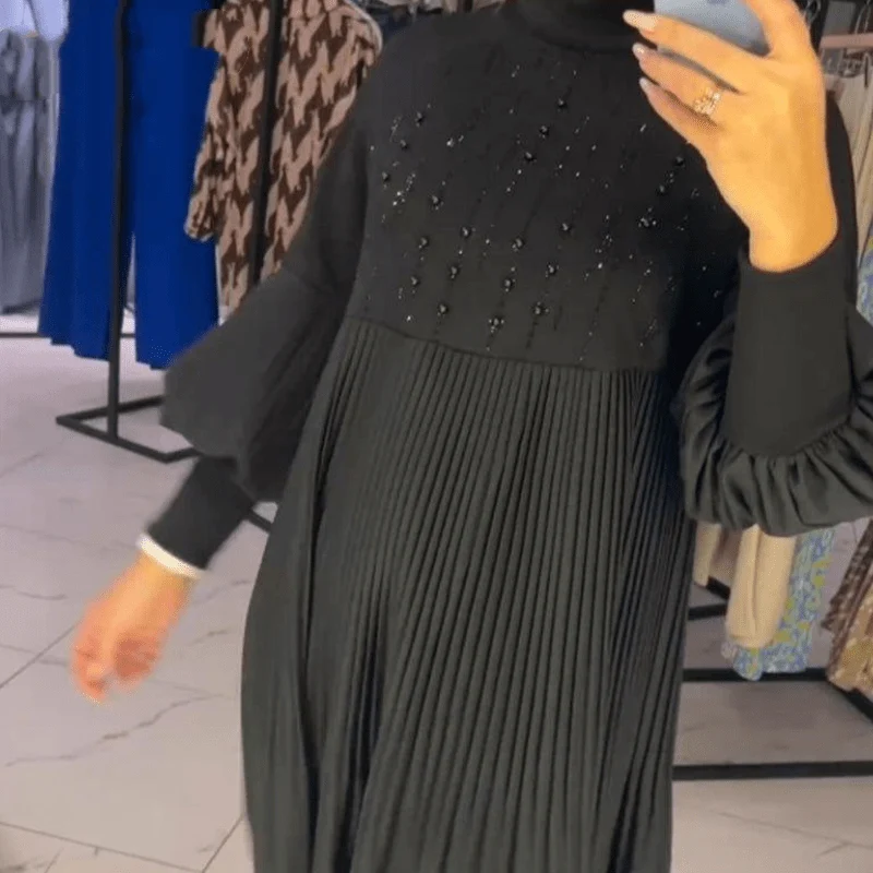 Marlene | Plus-Size Kleid mit Stehkragen und Laternenärmeln