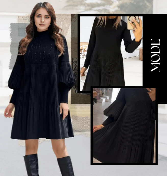 Marlene | Plus-Size Kleid mit Stehkragen und Laternenärmeln
