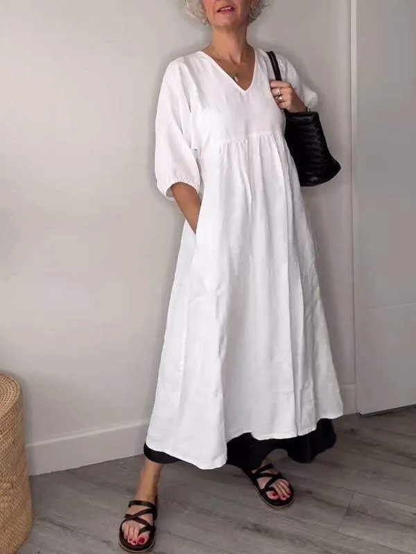 Eeva™ - Lässiges Midikleid mit V-Ausschnitt und Taschen