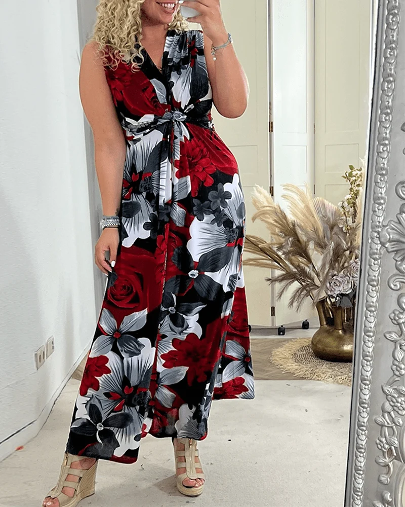 Svea | Ärmelloses Plisseekleid mit Blumenprint