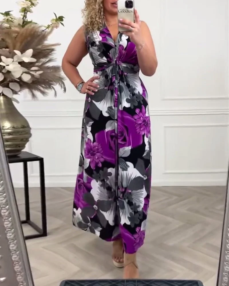 Svea | Ärmelloses Plisseekleid mit Blumenprint