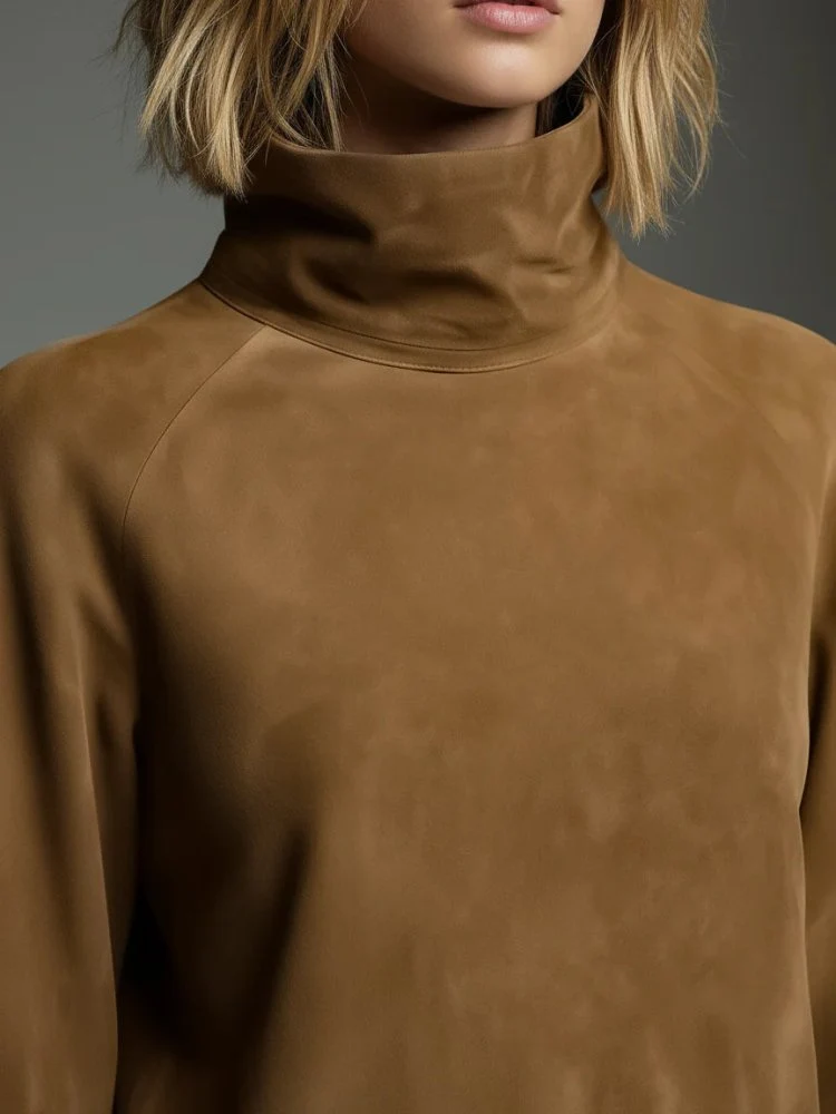 Mavie | Locker geschnittenes Wildlederkleid mit Stehkragen