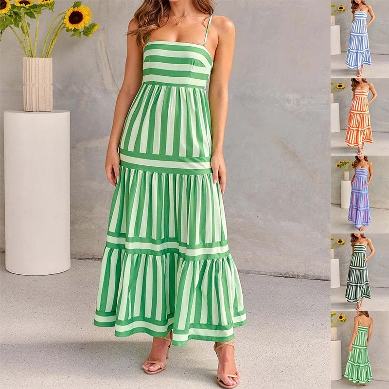 Marisol | Gestreiftes Maxikleid mit Trägern und Taschen