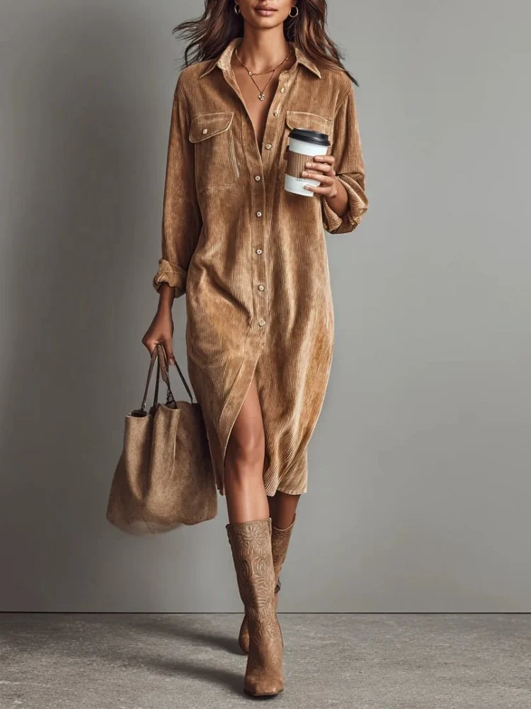 Marit | Cordkleid mit Brusttaschen und Knopfleiste