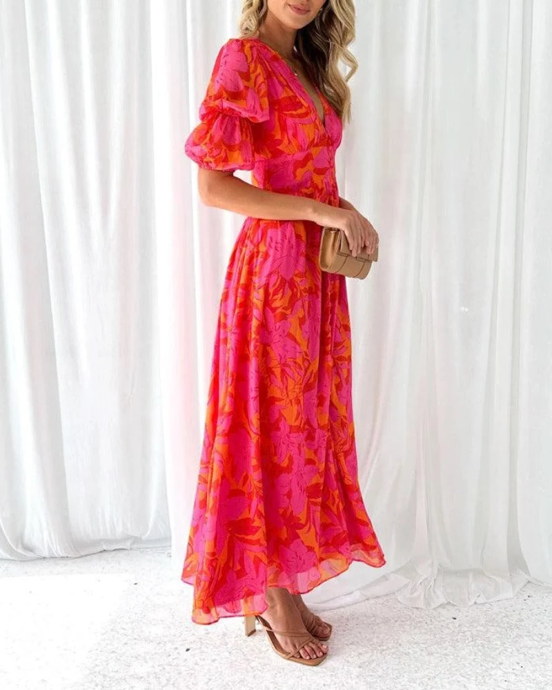 Derana™ - Rot-rosa Maxikleid