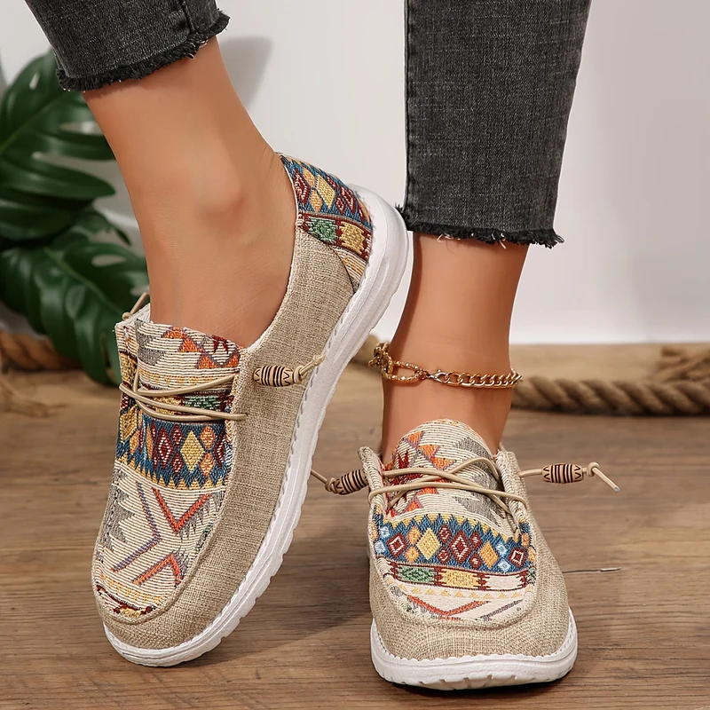 Damen Vintage Ethnische Schnürsenkel Schuhe