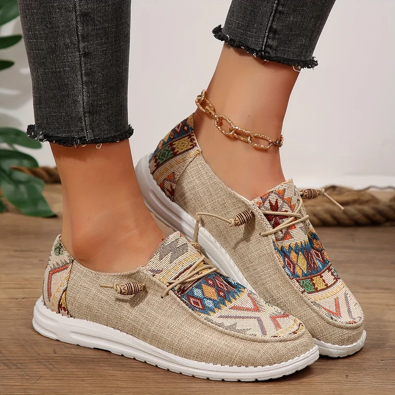 Damen Vintage Ethnische Schnürsenkel Schuhe