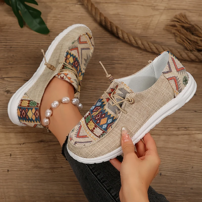 Damen Vintage Ethnische Schnürsenkel Schuhe