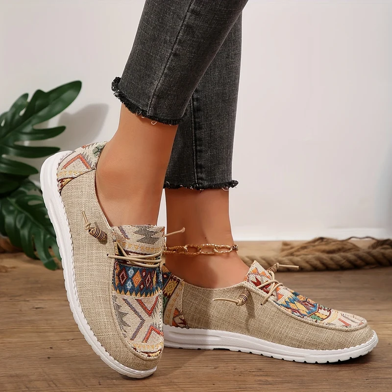 Damen Vintage Ethnische Schnürsenkel Schuhe