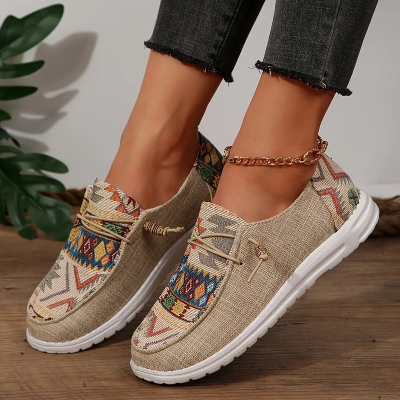 Damen Vintage Ethnische Schnürsenkel Schuhe