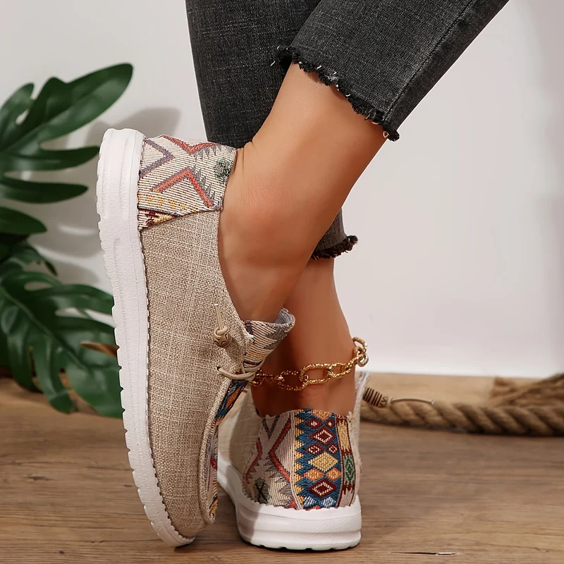 Damen Vintage Ethnische Schnürsenkel Schuhe
