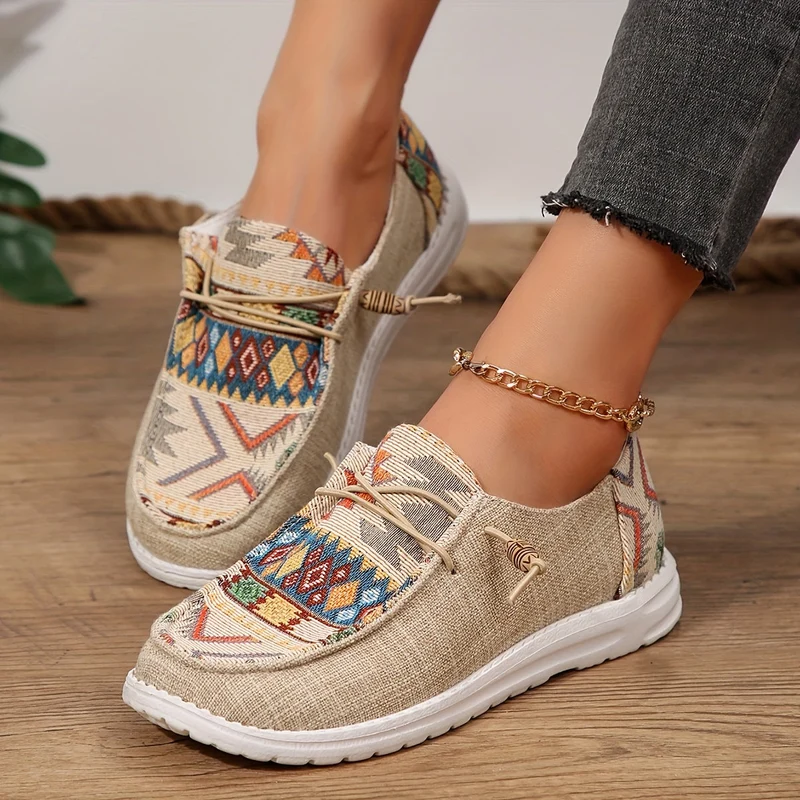 Damen Vintage Ethnische Schnürsenkel Schuhe
