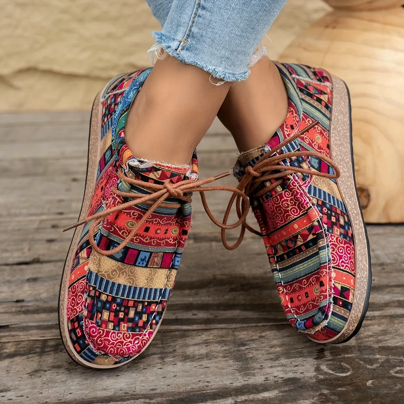Damen Vintage Boho SchnürSchuhe