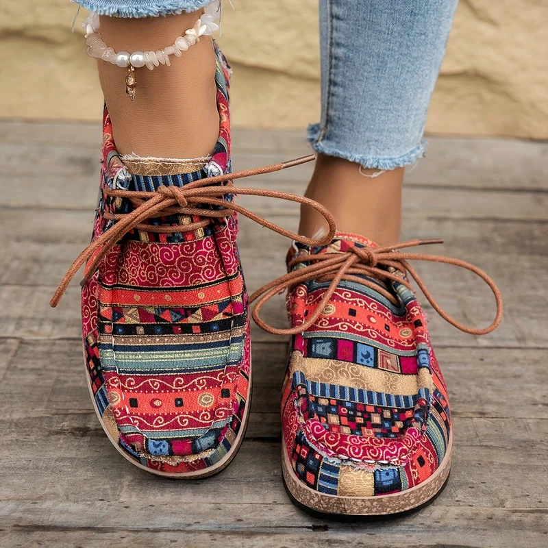 Damen Vintage Boho SchnürSchuhe