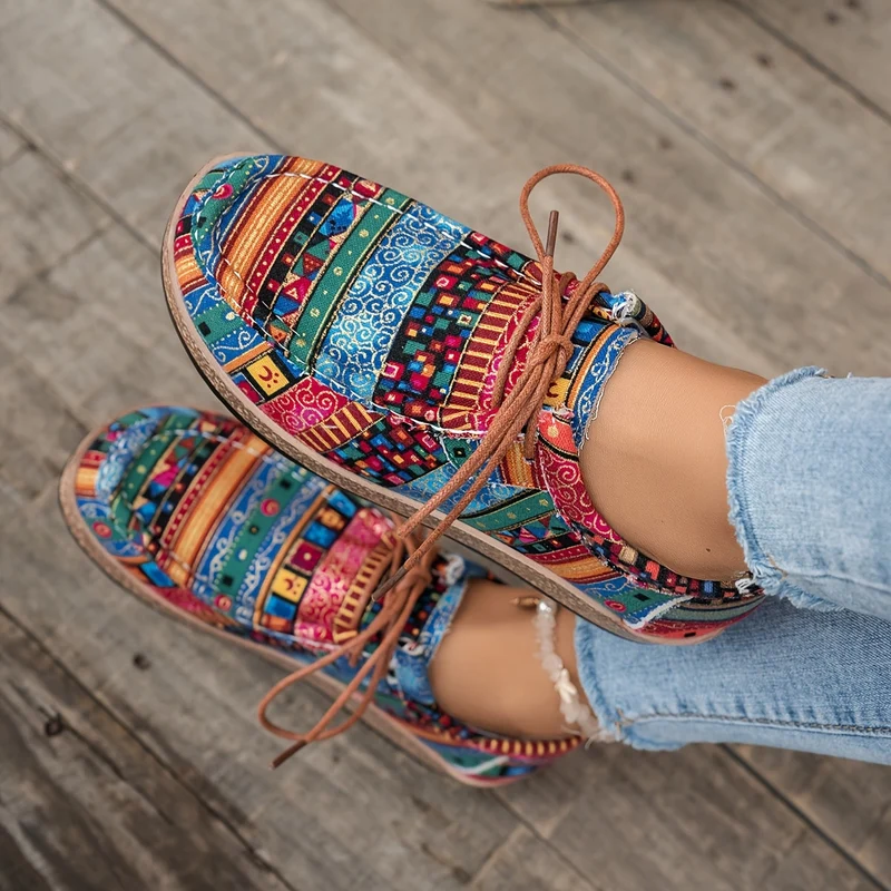 Damen Vintage Boho SchnürSchuhe
