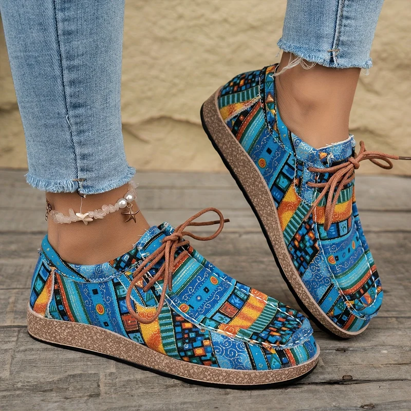 Damen Vintage Boho SchnürSchuhe