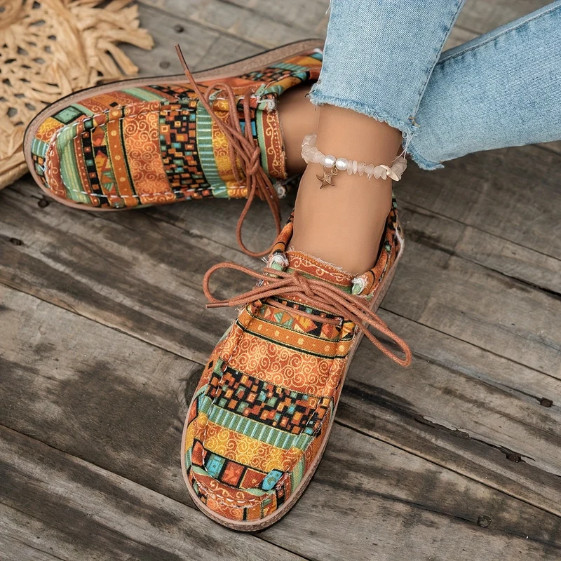 Damen Vintage Boho SchnürSchuhe