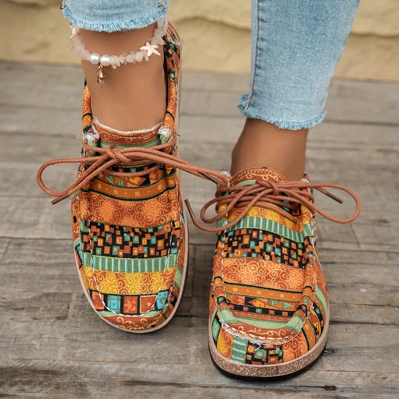 Damen Vintage Boho SchnürSchuhe