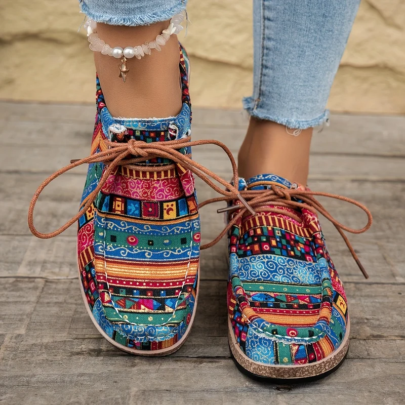 Damen Vintage Boho SchnürSchuhe