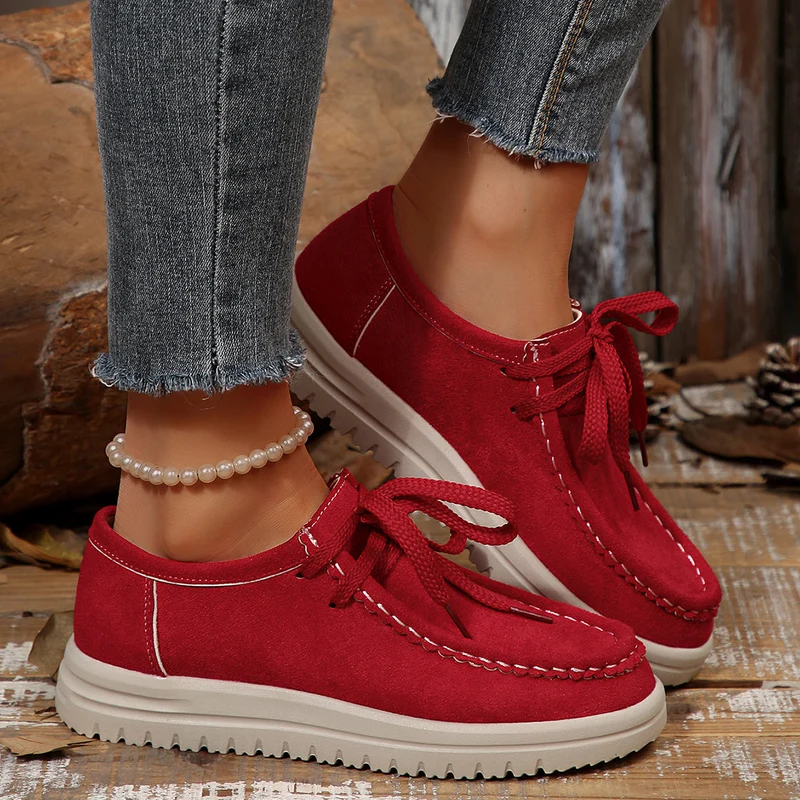Damen Vintage Schnür-Mokassinschuhe