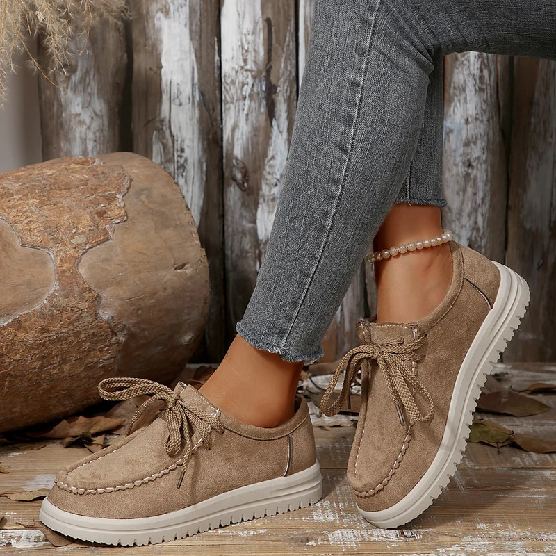 Damen Vintage Schnür-Mokassinschuhe