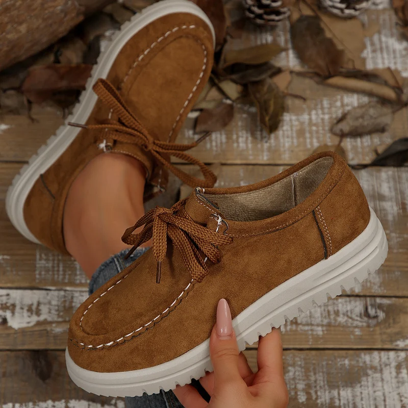 Damen Vintage Schnür-Mokassinschuhe