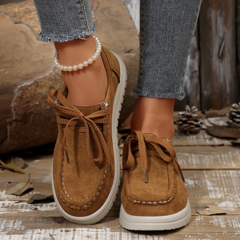 Damen Vintage Schnür-Mokassinschuhe