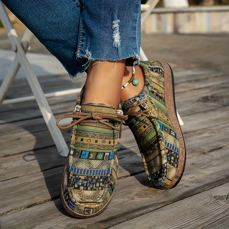 Damen Vintage Geometrisch Gedruckte Schuhe