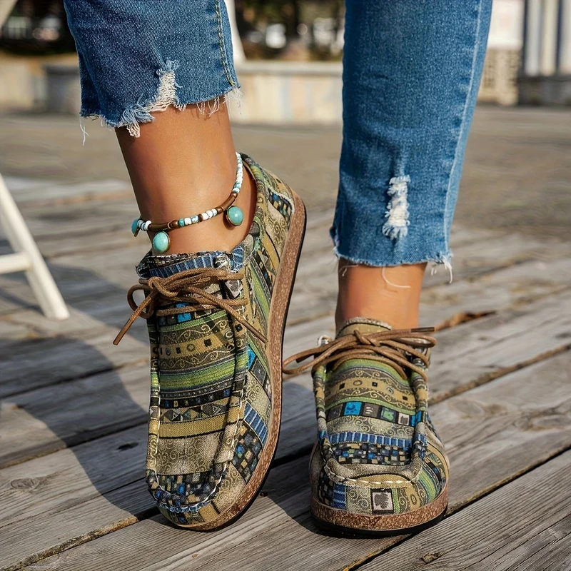 Damen Vintage Geometrisch Gedruckte Schuhe