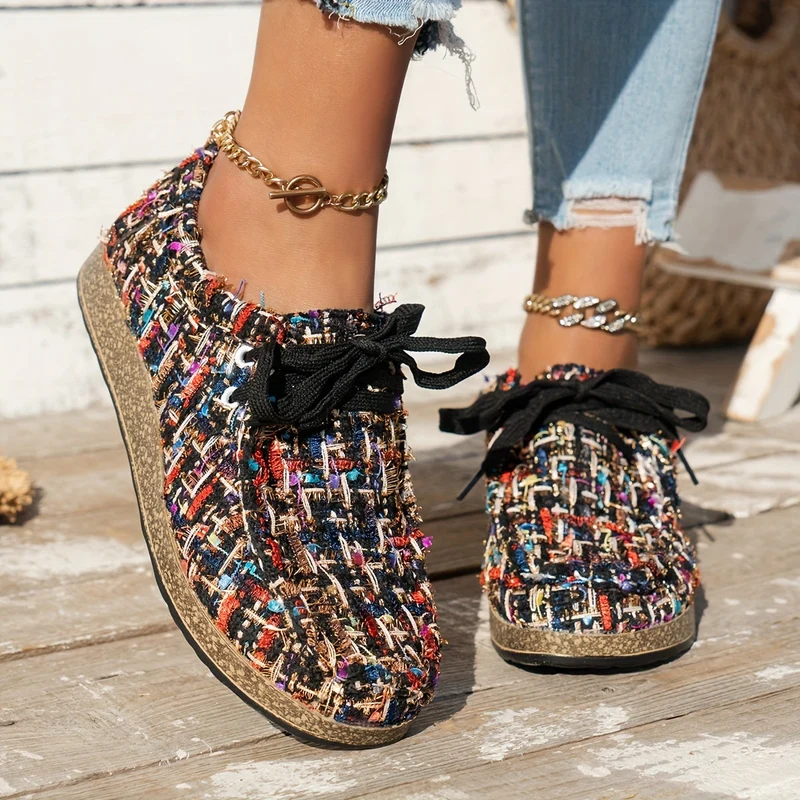 Damen Vintage Gewebte SchnürSchuhe