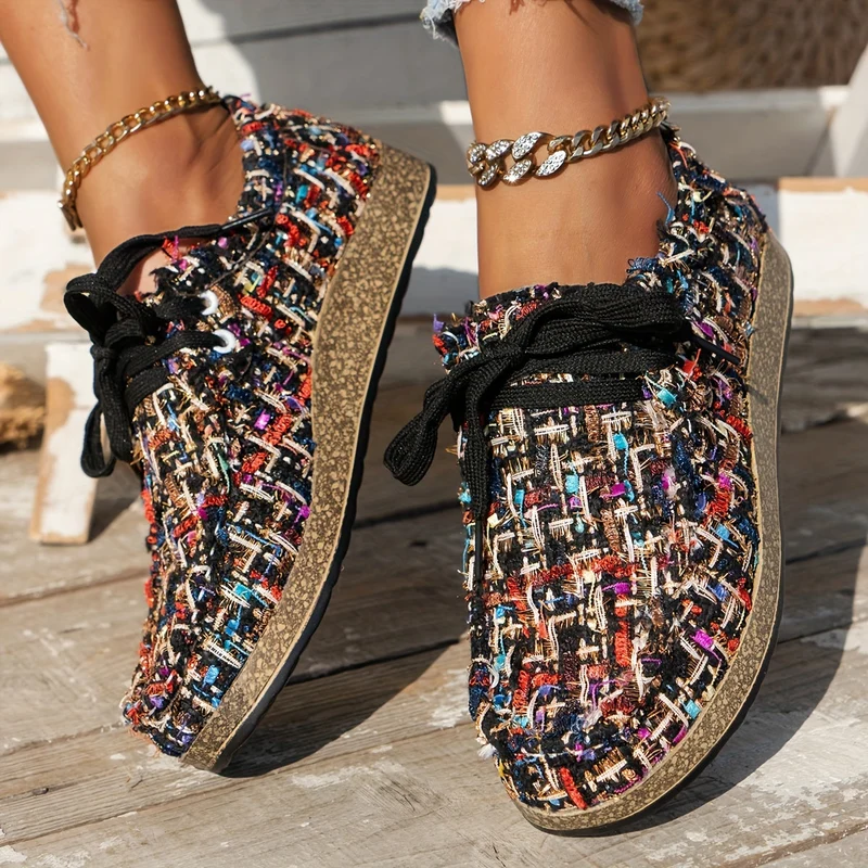 Damen Vintage Gewebte SchnürSchuhe