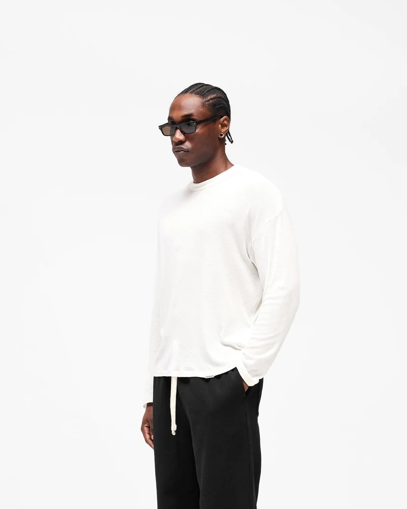 Initial Sheer Rib Long Sleeve T-Shirt - Flat White