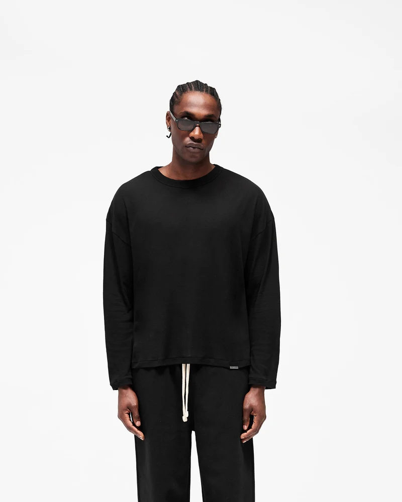 Initial Sheer Rib Long Sleeve T-Shirt - Jet Black