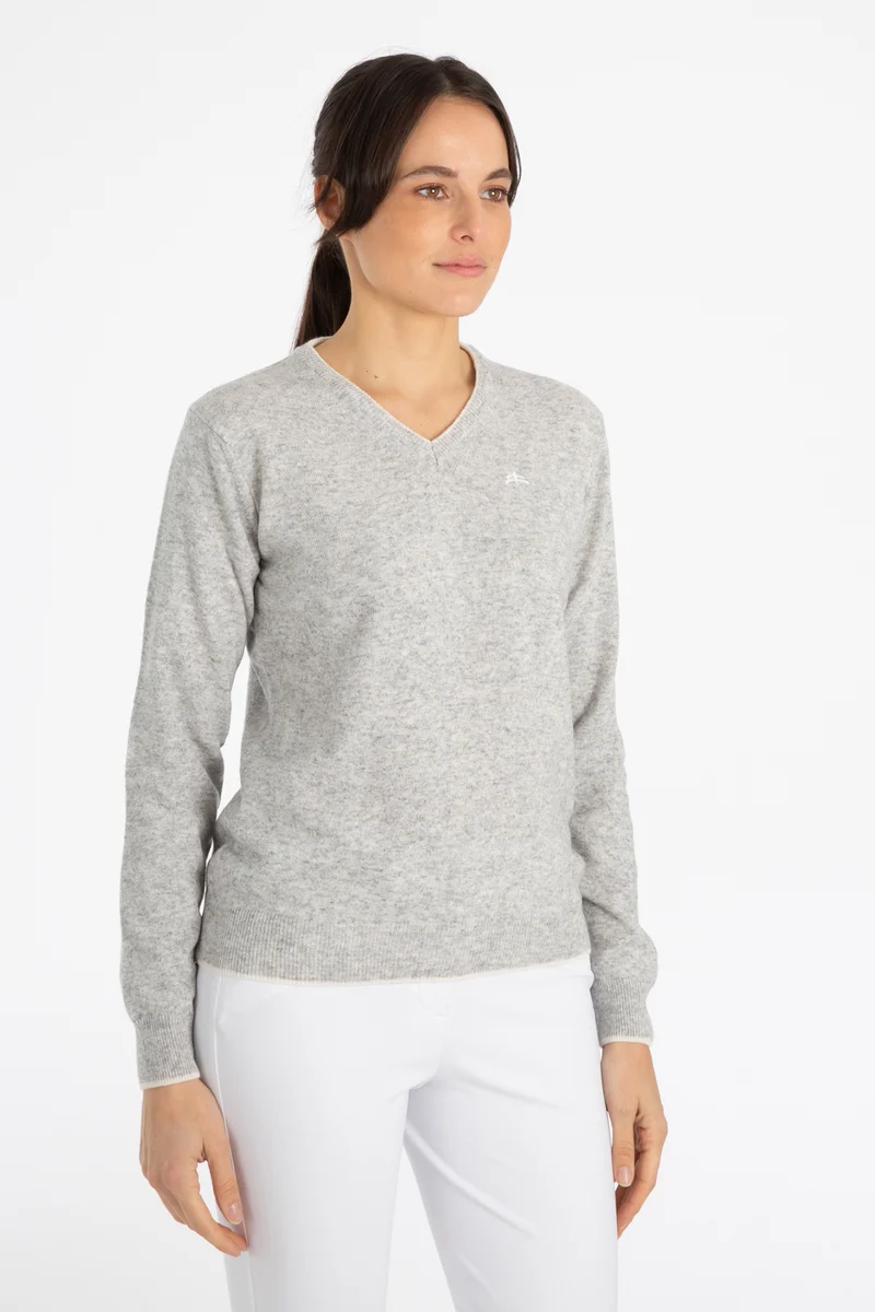 Soft cashmere sweater mod. DIANA with V neck colours Blue/Grey