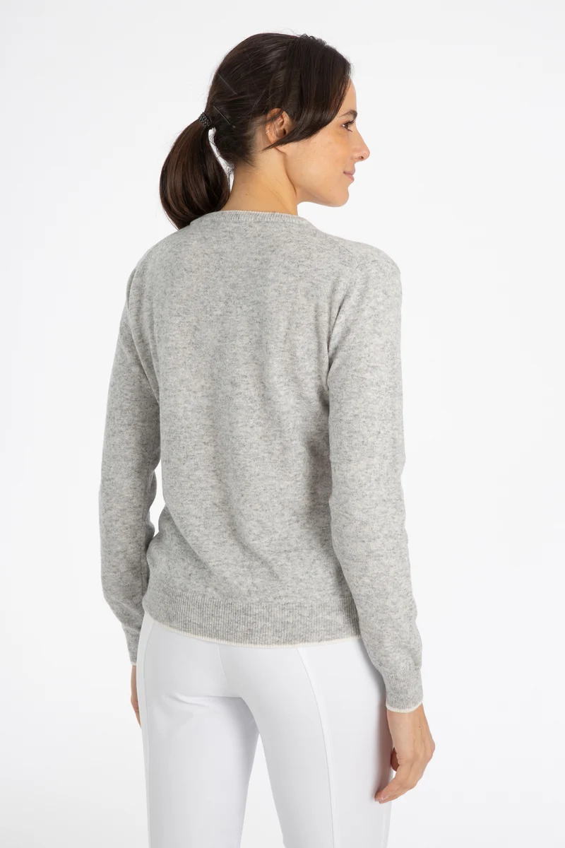 Soft cashmere sweater mod. DIANA with V neck colours Blue/Grey