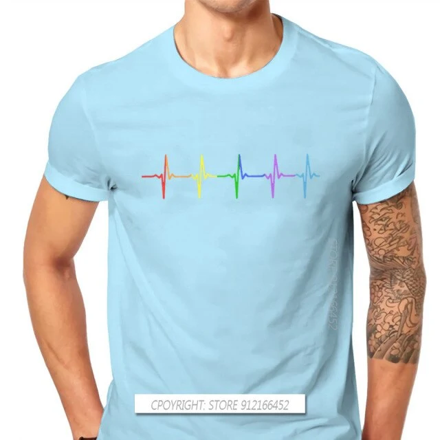 Rainbow Pulse Hearbeat Style TShirt LGBT Pride Month Lesbian Gay Bisexual Transgender Gift Clothes Basic T-Shirt Stuff