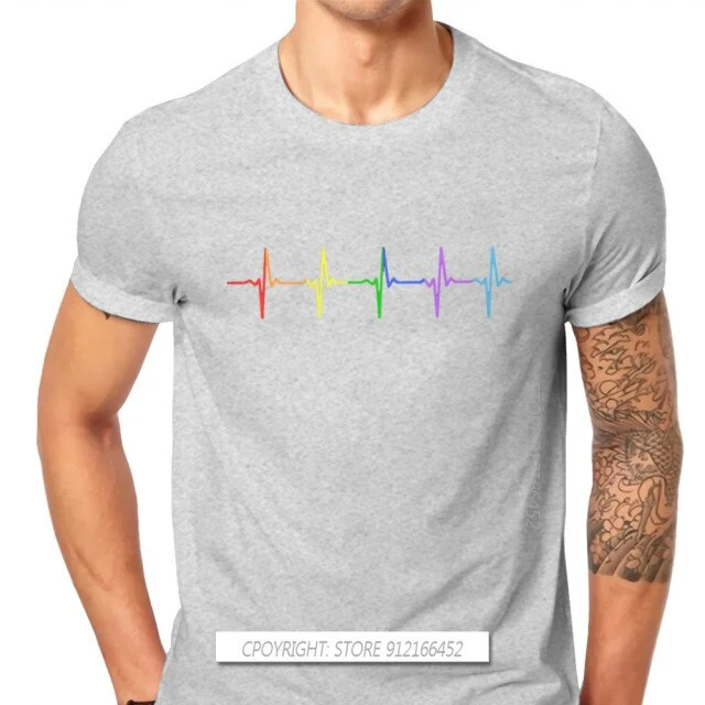 Rainbow Pulse Hearbeat Style TShirt LGBT Pride Month Lesbian Gay Bisexual Transgender Gift Clothes Basic T-Shirt Stuff