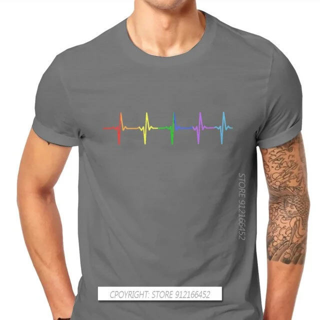 Rainbow Pulse Hearbeat Style TShirt LGBT Pride Month Lesbian Gay Bisexual Transgender Gift Clothes Basic T-Shirt Stuff