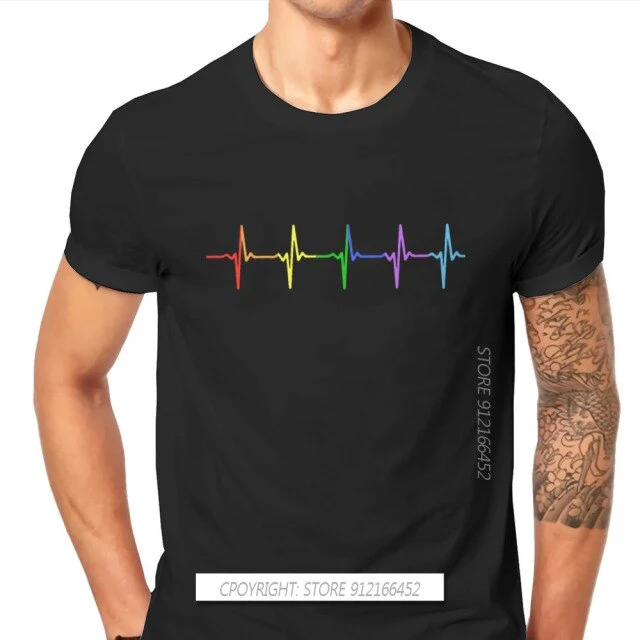 Rainbow Pulse Hearbeat Style TShirt LGBT Pride Month Lesbian Gay Bisexual Transgender Gift Clothes Basic T-Shirt Stuff