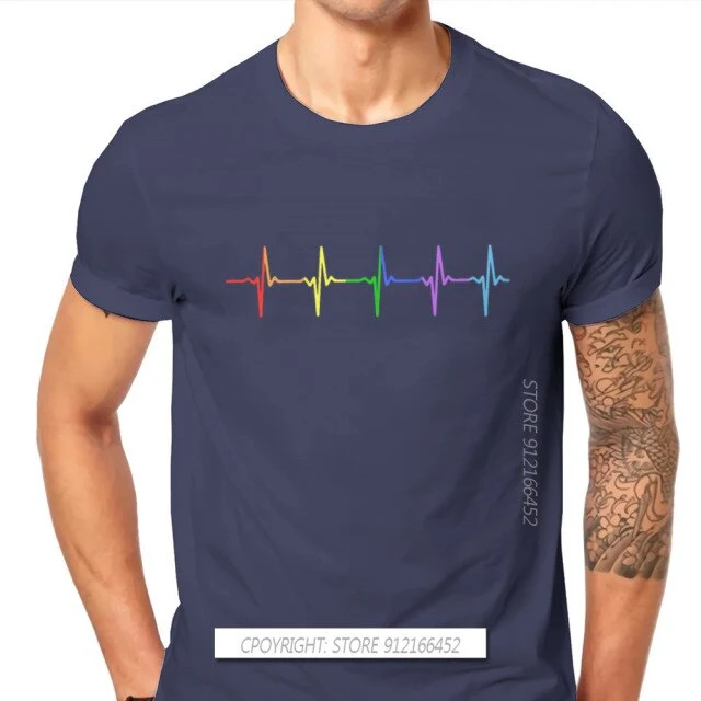 Rainbow Pulse Hearbeat Style TShirt LGBT Pride Month Lesbian Gay Bisexual Transgender Gift Clothes Basic T-Shirt Stuff