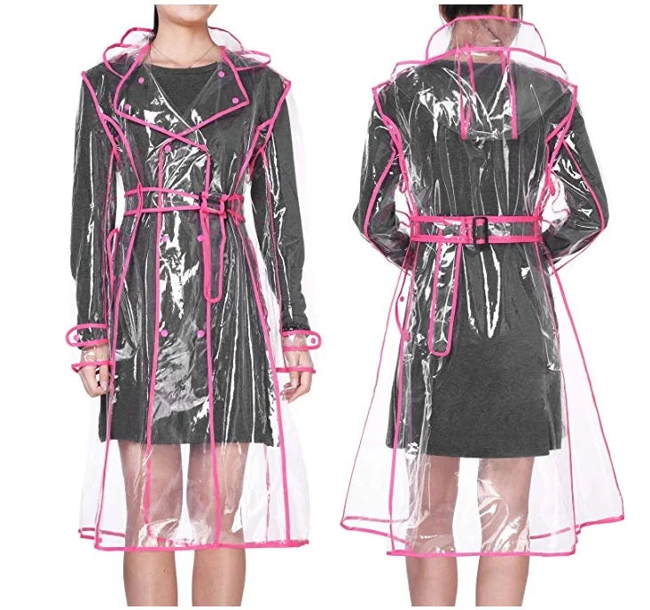 Wasserdichter, transparenter Kunststoff Damen-Regenmantel