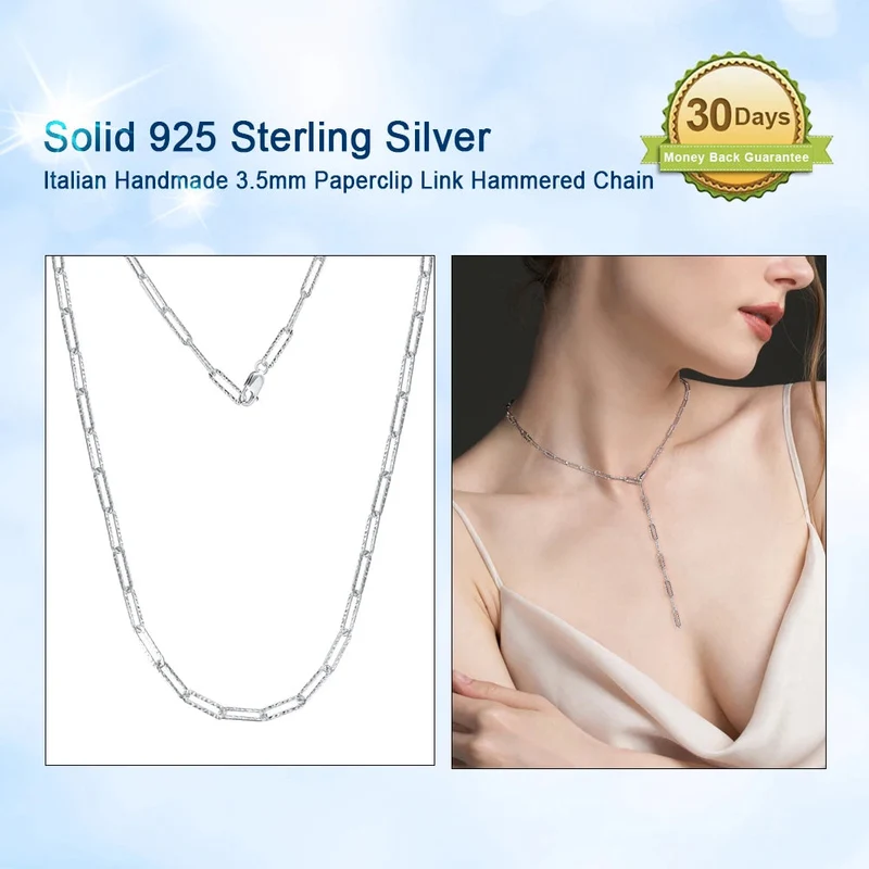14K vergoldete echte 925er Sterlingsilber-Büroklammer-Halskette,