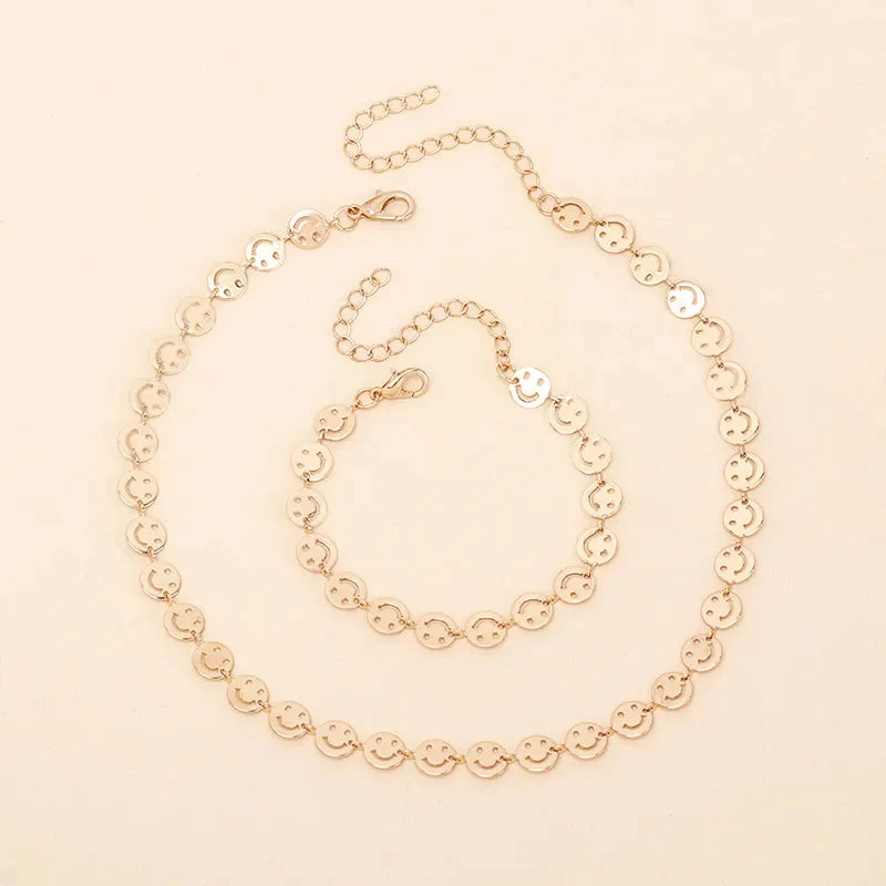 💛 Smiley Schmuck-Set | Armband & Halskette | Festival Outfit