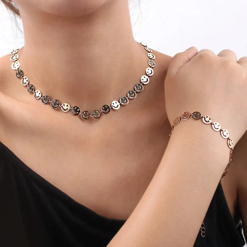 💛 Smiley Schmuck-Set | Armband & Halskette | Festival Outfit